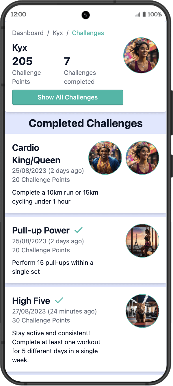 Screenshot of a workout