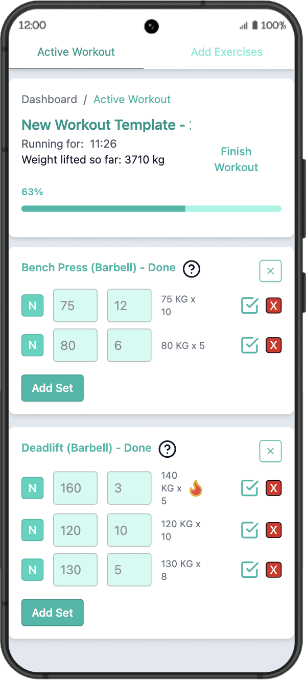 Screenshot of a workout